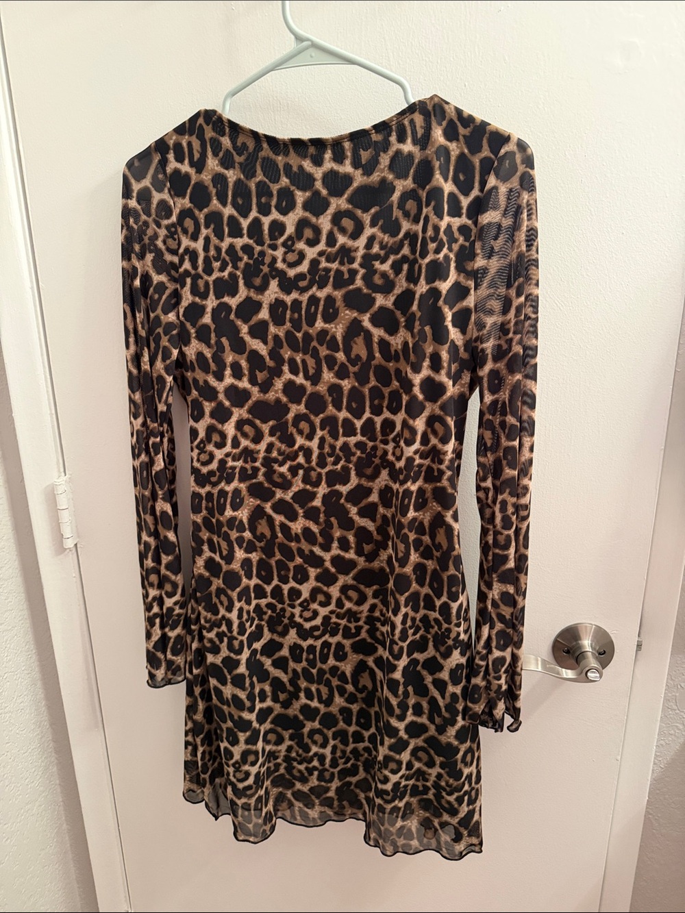 Backless leopard Print Long Sleeve Women’s Dress - Brown/Black